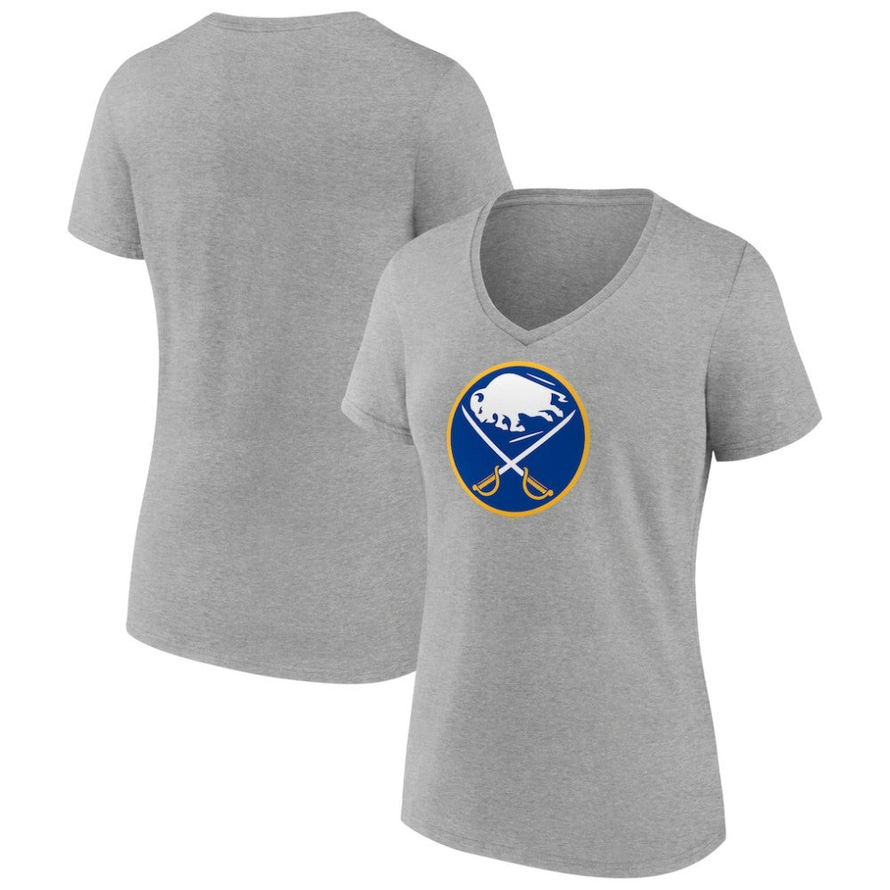 Buffalo Sabres Women's Primary Logo Team V-Neck T-Shirt Heather Gray