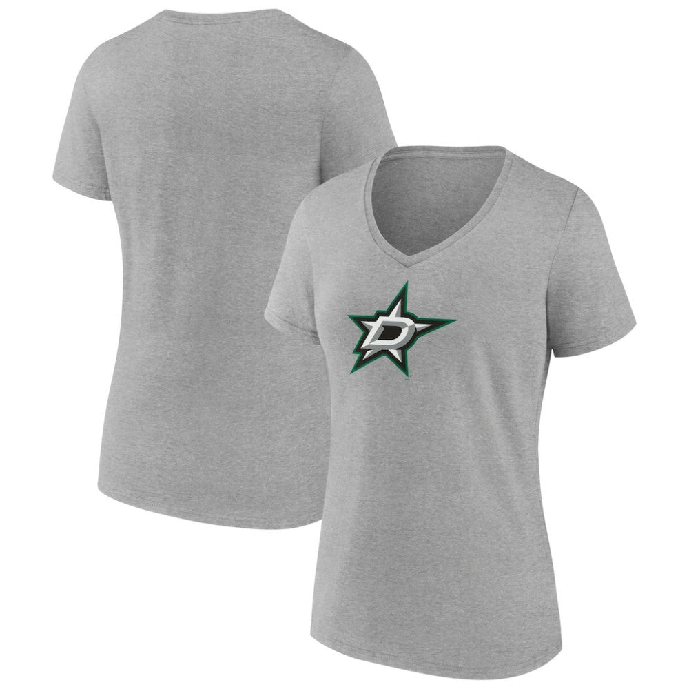 Dallas Stars Women's Primary Logo Team V-Neck T-Shirt Heather Gray