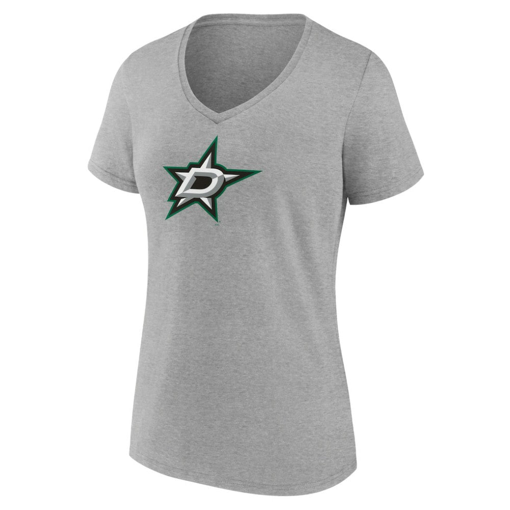 Dallas Stars Women's Primary Logo Team V-Neck T-Shirt Heather Gray