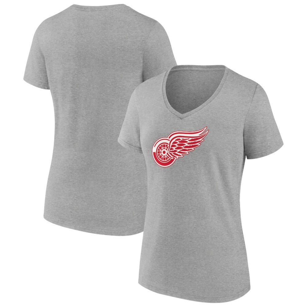 Detroit Red Wings Women's Primary Logo Team V-Neck T-Shirt Heather Gray