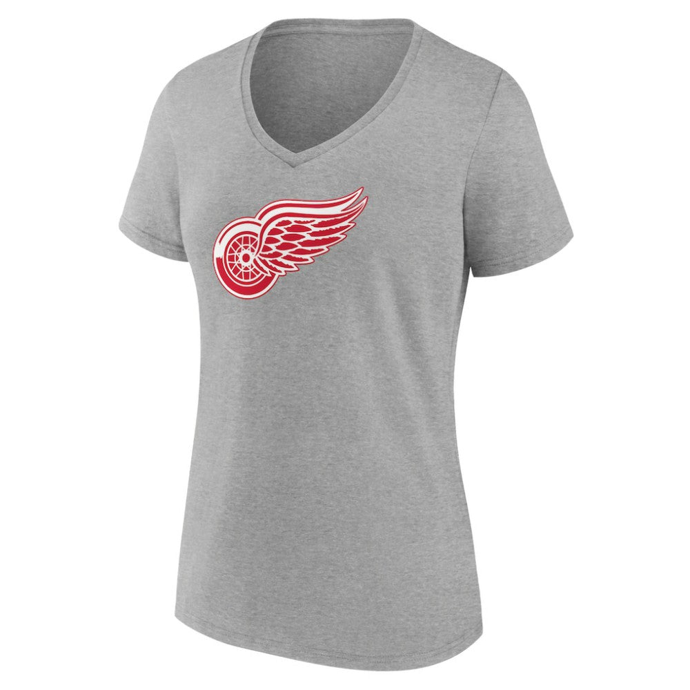 Detroit Red Wings Women's Primary Logo Team V-Neck T-Shirt Heather Gray