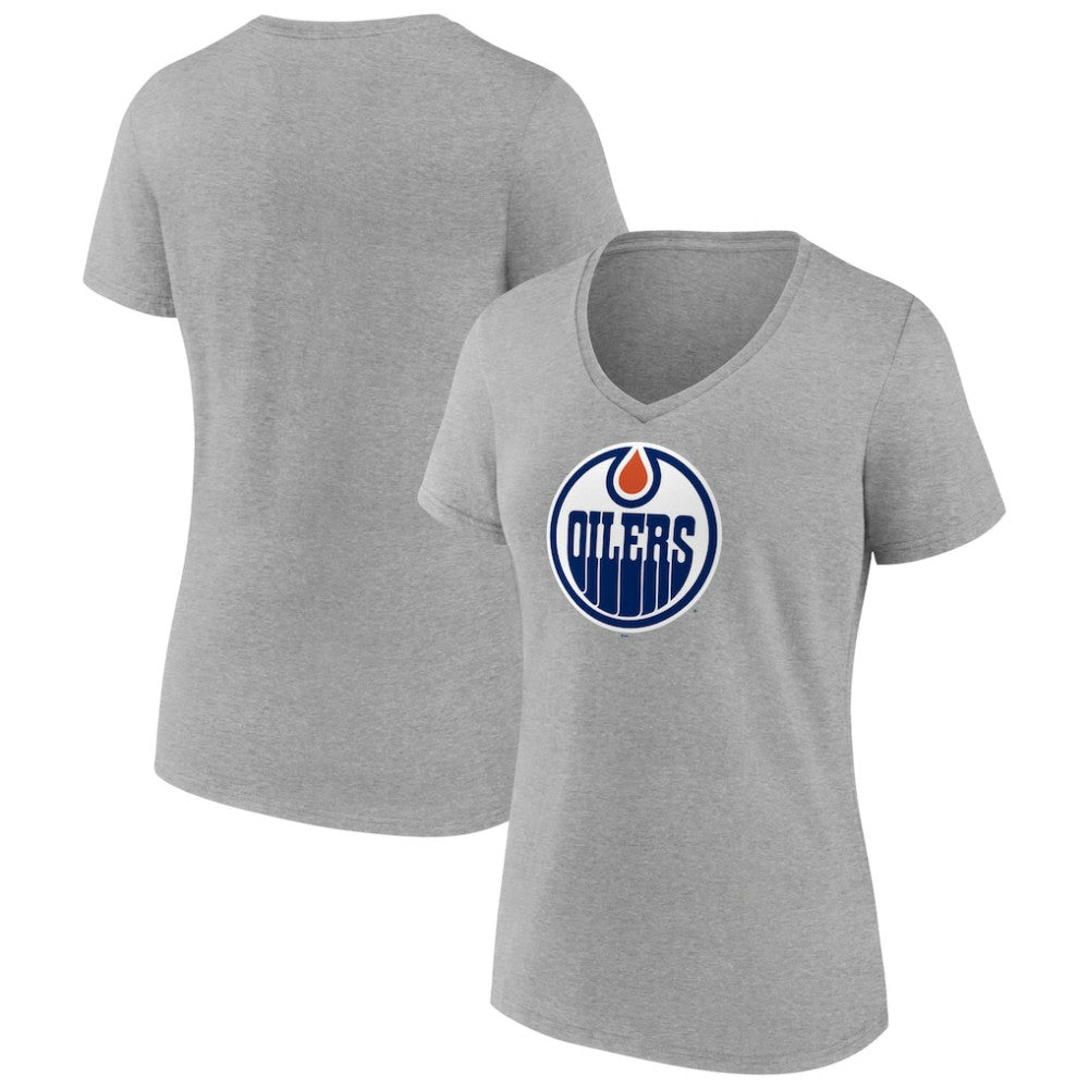 Edmonton Oilers Women's Primary Logo Team V-Neck T-Shirt Heather Gray