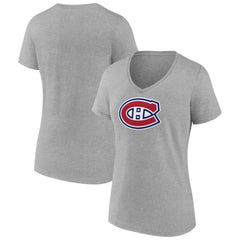 Montreal Canadiens Women's Primary Logo Team V-Neck T-Shirt Heather Gray