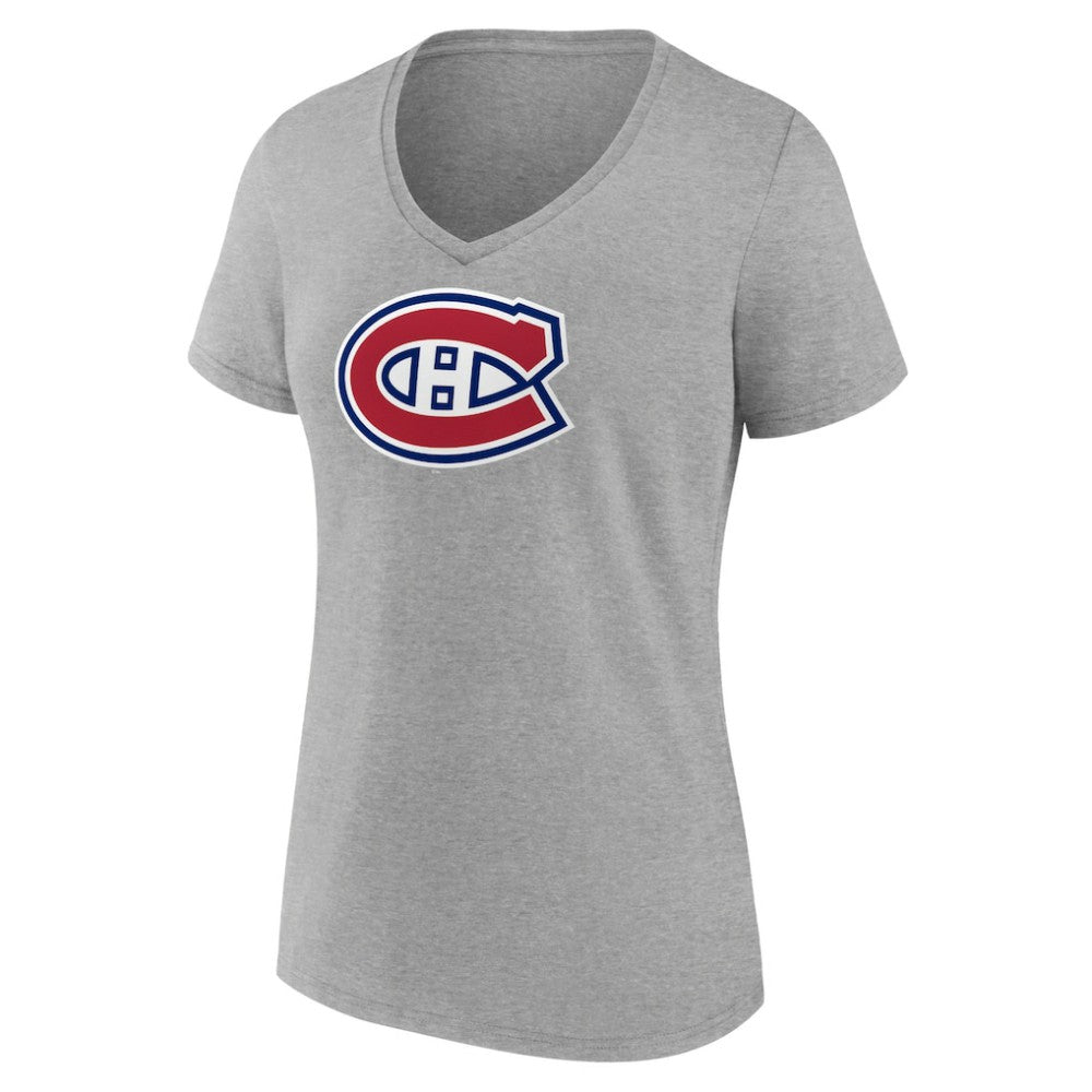 Montreal Canadiens Women's Primary Logo Team V-Neck T-Shirt Heather Gray