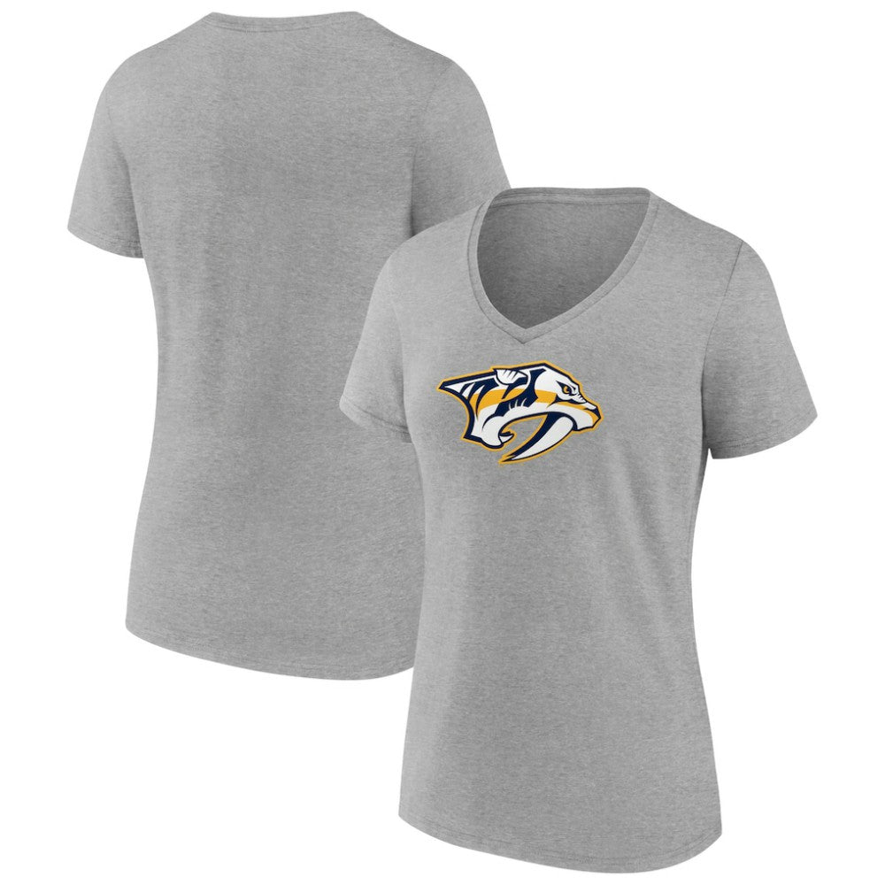 Nashville Predators Women's Primary Logo Team V-Neck T-Shirt Heather Gray