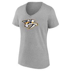 Nashville Predators Women's Primary Logo Team V-Neck T-Shirt Heather Gray