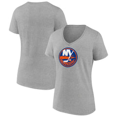 New York Islanders Women's Primary Logo Team V-Neck T-Shirt Heather Gray