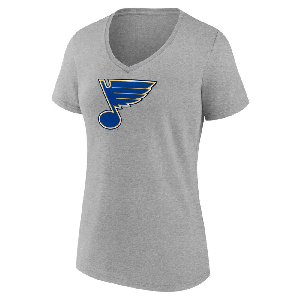 St. Louis Blues Women's Primary Logo Team V-Neck T-Shirt Heather Gray
