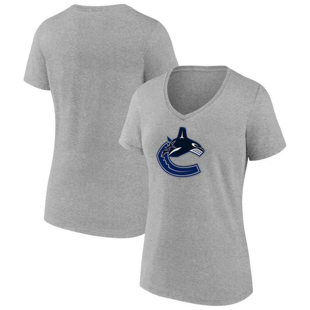 Vancouver Canucks Women's Primary Logo Team V-Neck T-Shirt Heather Gray