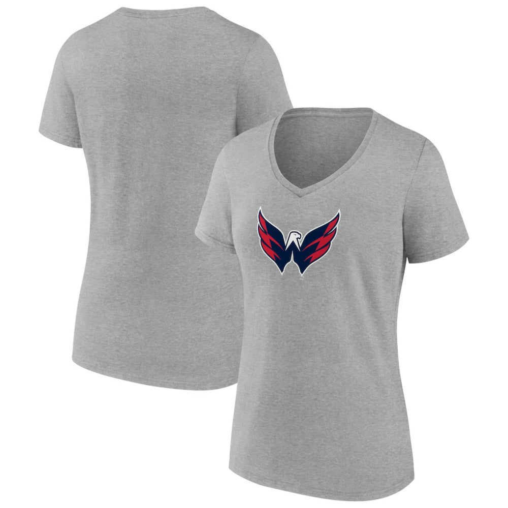 Washington Capitals Women's Primary Logo Team V-Neck T-Shirt Heather Gray