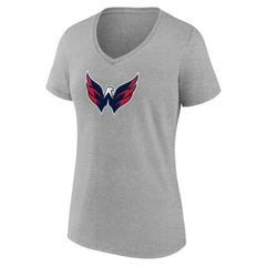 Washington Capitals Women's Primary Logo Team V-Neck T-Shirt Heather Gray