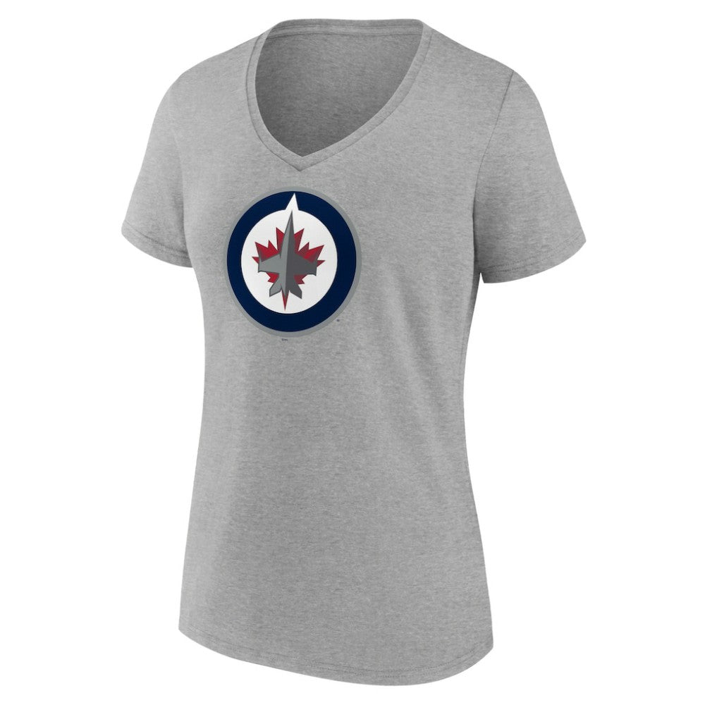 Winnipeg Jets Women's Primary Logo Team V-Neck T-Shirt Heather Gray