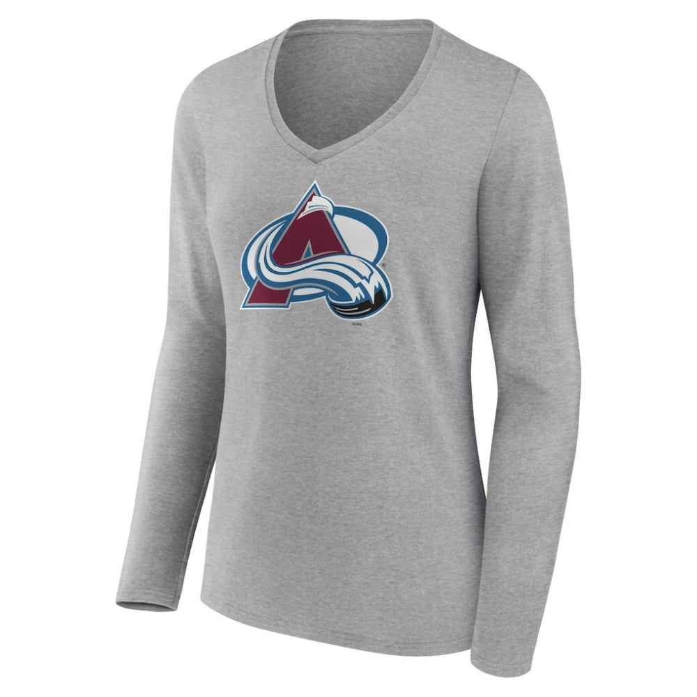 Colorado Avalanche Women's Primary Logo Team Long Sleeve V-Neck T-Shirt Heather Gray