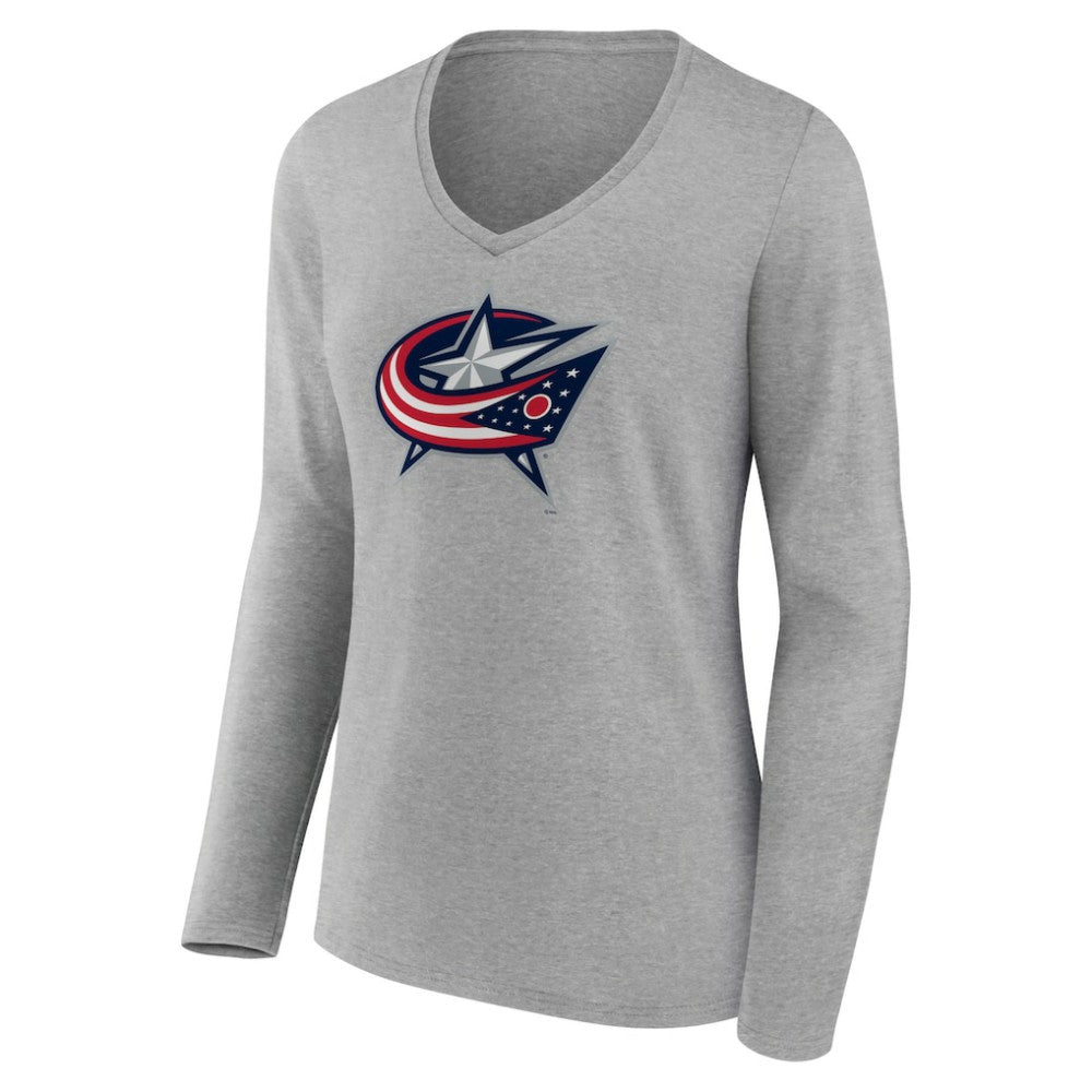 Columbus Blue Jackets Women's Primary Logo Team Long Sleeve V-Neck T-Shirt Heather Gray