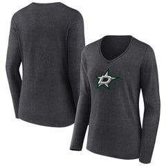 Dallas Stars Women's Primary Team Logo Long Sleeve V-Neck T-Shirt Heather Charcoal