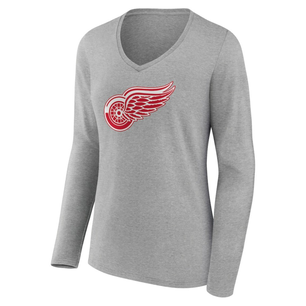 Detroit Red Wings Women's Primary Logo Team Long Sleeve V-Neck T-Shirt Heather Gray