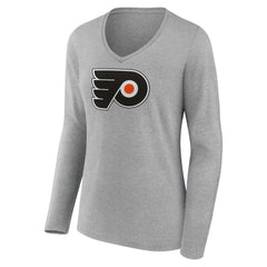 Philadelphia Flyers Women's Primary Logo Team Long Sleeve V-Neck T-Shirt Heather Gray