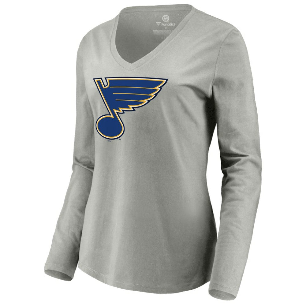 St. Louis Blues Women's Primary Logo Team Long Sleeve V-Neck T-Shirt Heather Gray