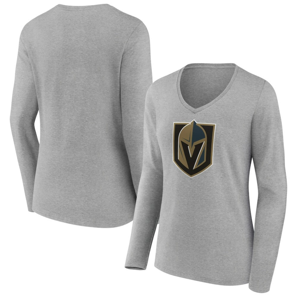 Vegas Golden Knights Women's Primary Logo Team Long Sleeve V-Neck T-Shirt Heather Gray