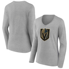 Vegas Golden Knights Women's Primary Logo Team Long Sleeve V-Neck T-Shirt Heather Gray