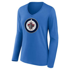 Winnipeg Jets Women's Primary Team Logo Long Sleeve V-Neck T-Shirt Blue