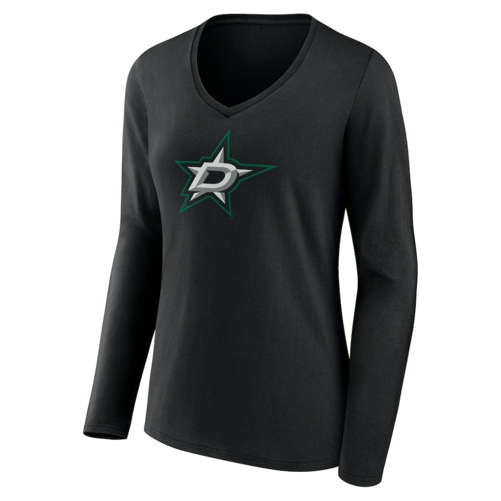 Dallas Stars Women's Primary Team Logo Long Sleeve V-Neck T-Shirt Black
