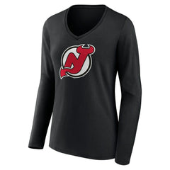 New Jersey Devils Women's Primary Team Logo Long Sleeve V-Neck T-Shirt Black