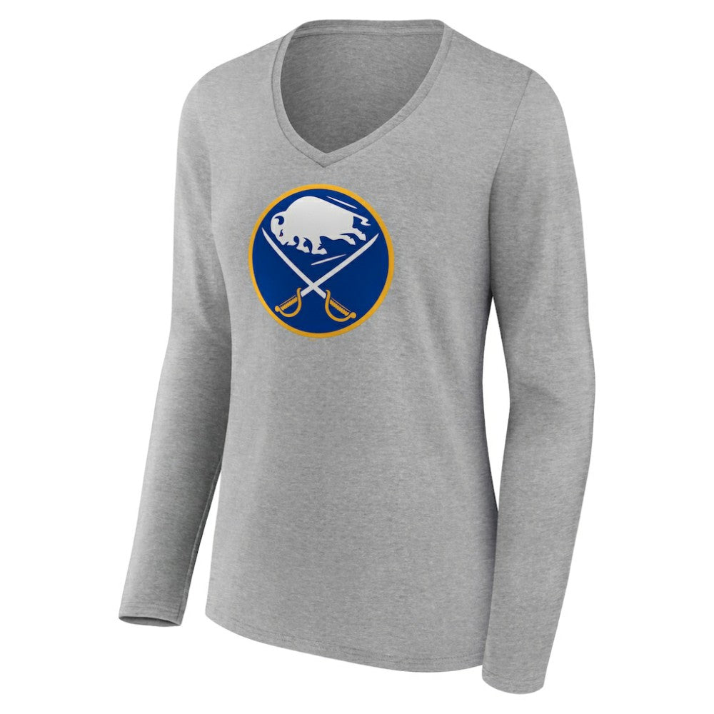 Buffalo Sabres Women's Primary Logo Team Long Sleeve V-Neck T-Shirt Heather Gray