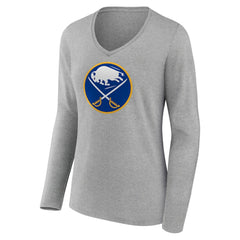 Buffalo Sabres Women's Primary Logo Team Long Sleeve V-Neck T-Shirt Heather Gray
