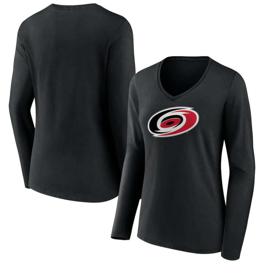 Carolina Hurricanes Women's Primary Team Logo Long Sleeve V-Neck T-Shirt Black