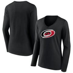 Carolina Hurricanes Women's Primary Team Logo Long Sleeve V-Neck T-Shirt Black