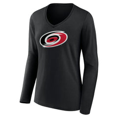 Carolina Hurricanes Women's Primary Team Logo Long Sleeve V-Neck T-Shirt Black