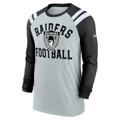 Las Vegas Raiders Classic Arc Raglan Tri-Blend Long Sleeve T-Shirt - Silver/Black | Nike on sale