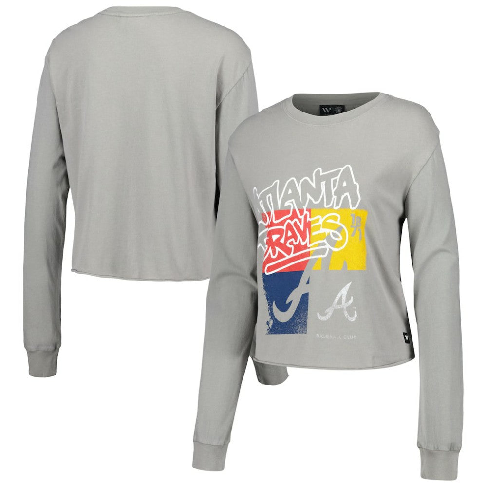 Atlanta Braves The Wild Collective Women's Cropped Long Sleeve T-Shirt - Gray