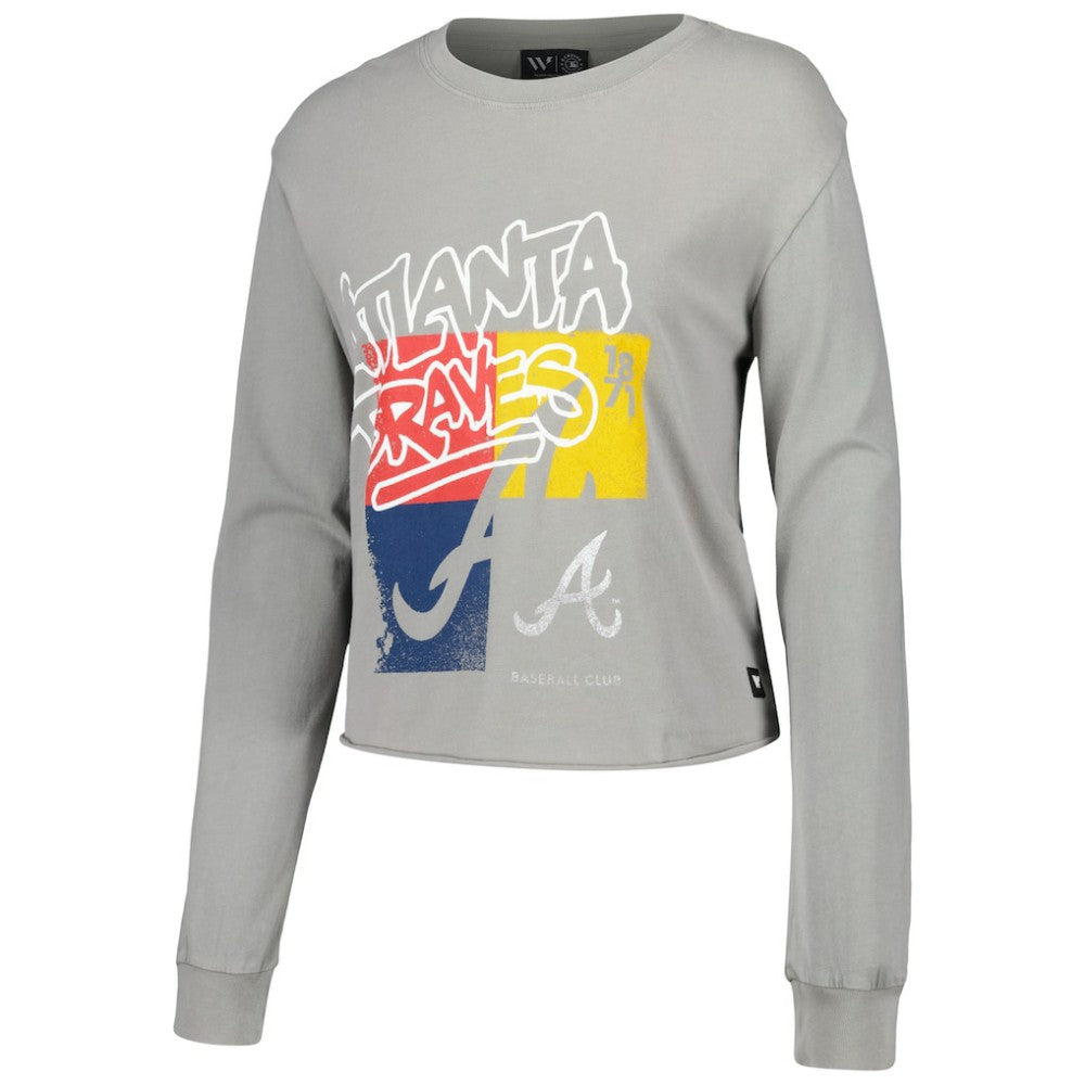 Atlanta Braves The Wild Collective Women's Cropped Long Sleeve T-Shirt - Gray
