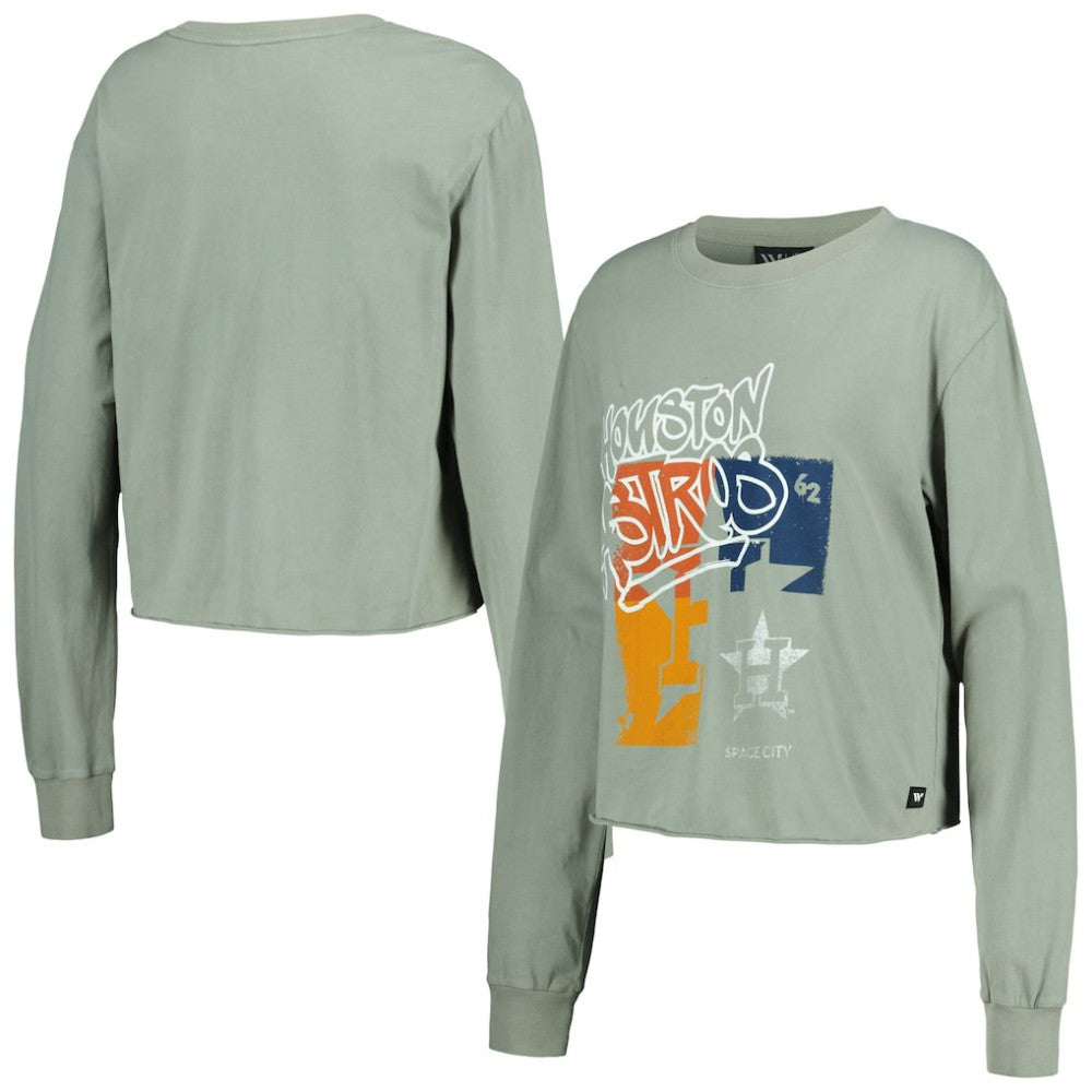 Houston Astros The Wild Collective Women's Cropped Long Sleeve T-Shirt - Gray