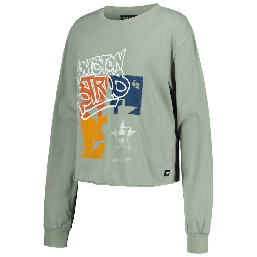 Houston Astros The Wild Collective Women's Cropped Long Sleeve T-Shirt - Gray