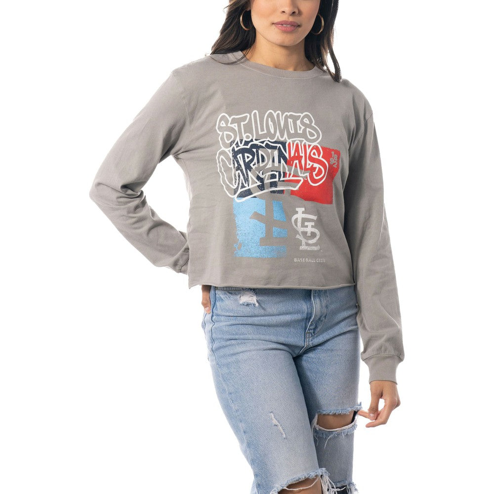 St. Louis Cardinals The Wild Collective Women's Cropped Long Sleeve T-Shirt - Gray