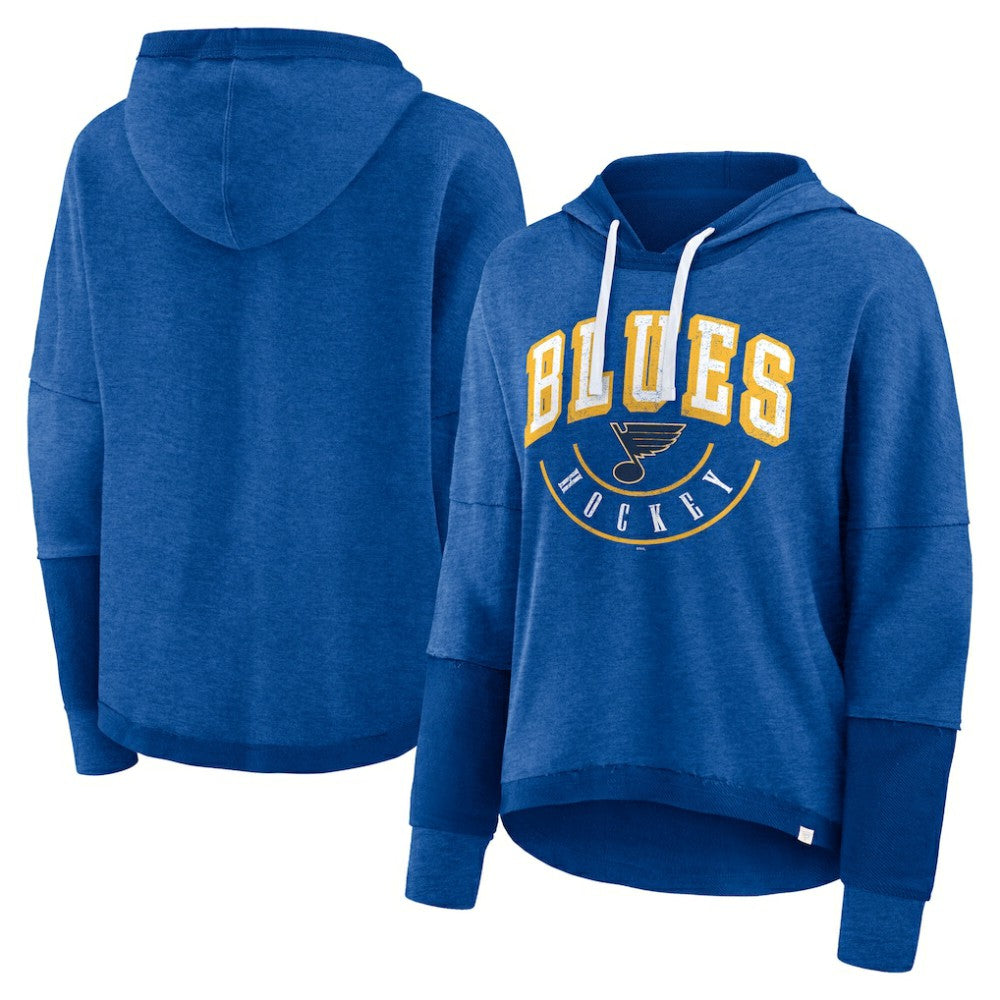 St. Louis Blues Fanatics Women's Lux Lounge Helmet Arch Pullover Hoodie Heather Blue