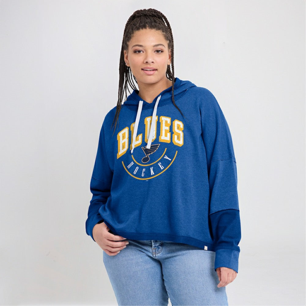 St. Louis Blues Fanatics Women's Lux Lounge Helmet Arch Pullover Hoodie Heather Blue