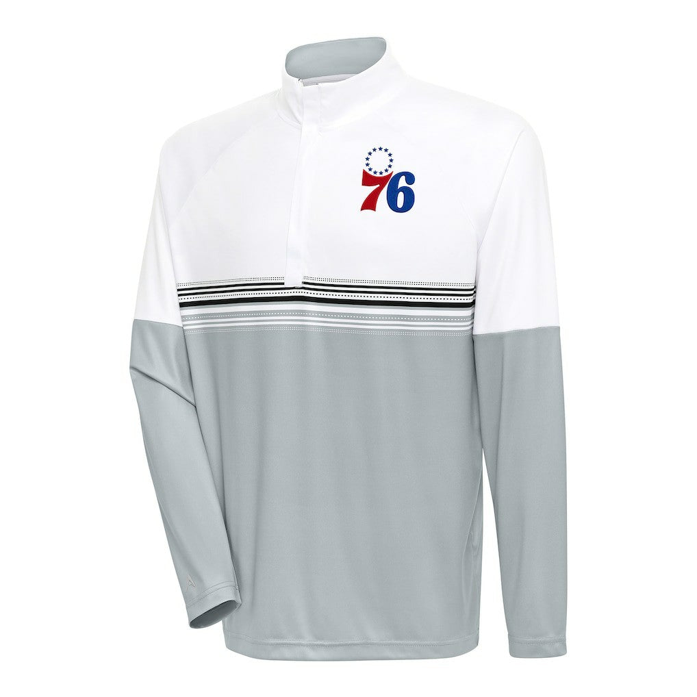 Philadelphia 76ers Antigua Bender Quarter-Zip Pullover Top - White/Black sale