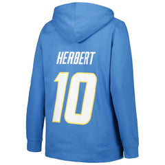 Justin Herbert Los Angeles Chargers Profile Women's Plus Size Player Name & Number Pullover Hoodie - Powder Blue discount