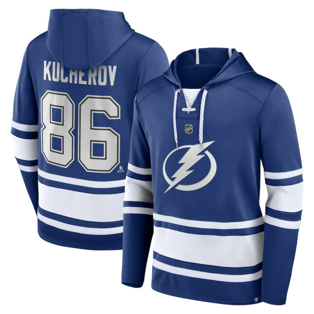 Nikita Kucherov Tampa Bay Lightning Fanatics Name & Number Lace-Up Pullover Hoodie Blue