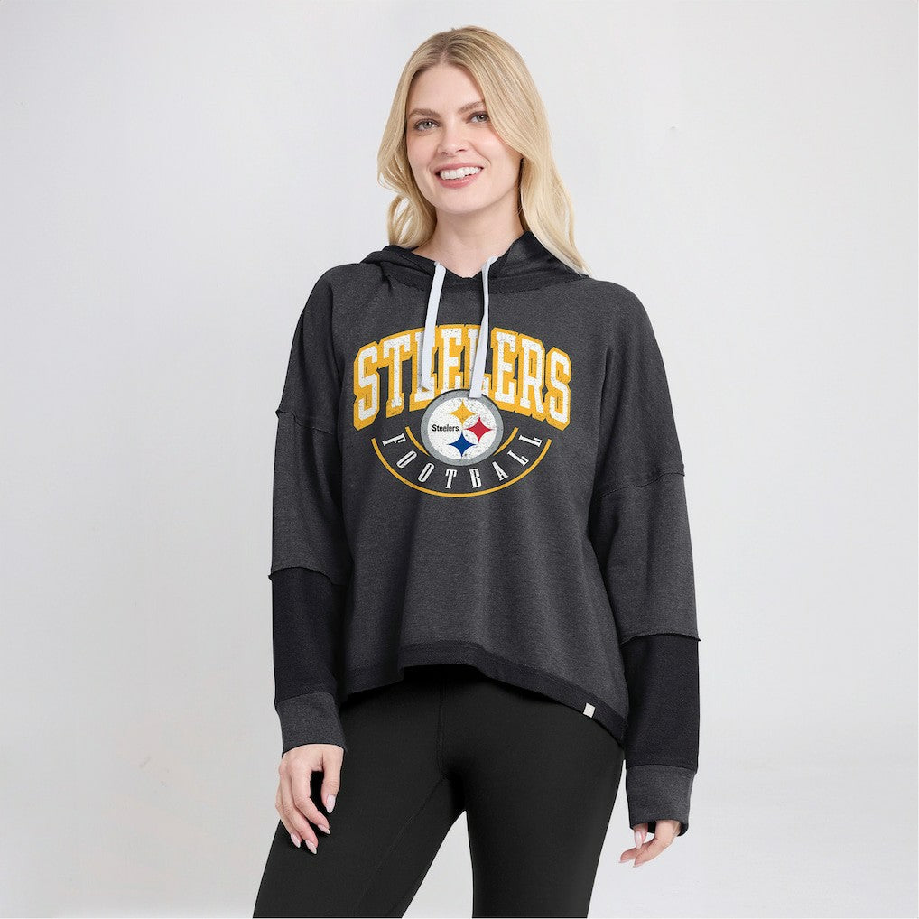 Pittsburgh Steelers Women's Lightewight Modest Crop Lounge Helmet Arch Pullover Hoodie - Charcoal cheap