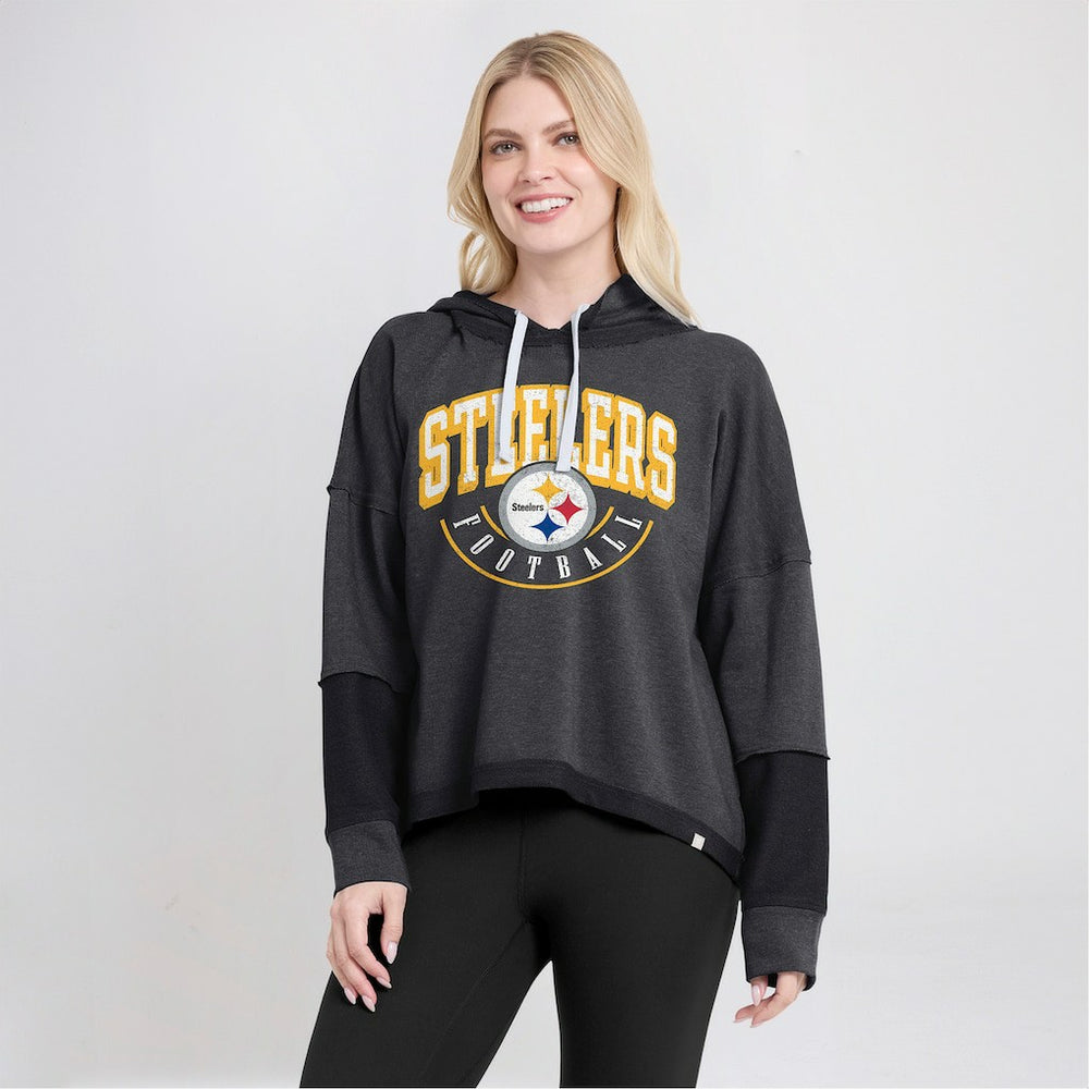 Pittsburgh Steelers Women's Lightewight Modest Crop Lounge Helmet Arch Pullover Hoodie - Charcoal cheap