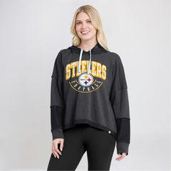 Pittsburgh Steelers Women's Lightewight Modest Crop Lounge Helmet Arch Pullover Hoodie - Charcoal cheap