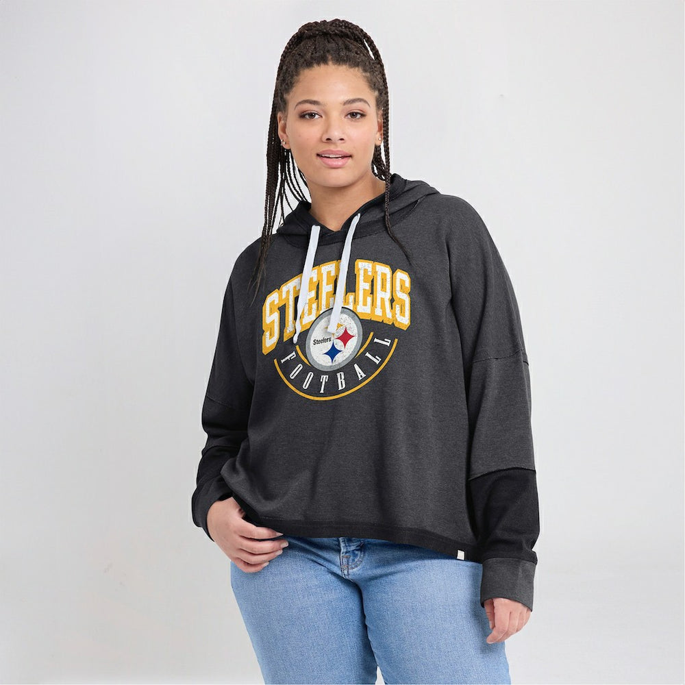 Pittsburgh Steelers Women's Lightewight Modest Crop Lounge Helmet Arch Pullover Hoodie - Charcoal cheap