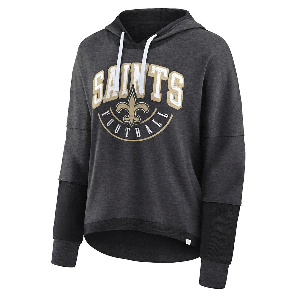 New Orleans Saints Women's Lightewight Modest Crop Lounge Helmet Arch Pullover Hoodie - Charcoal on sale