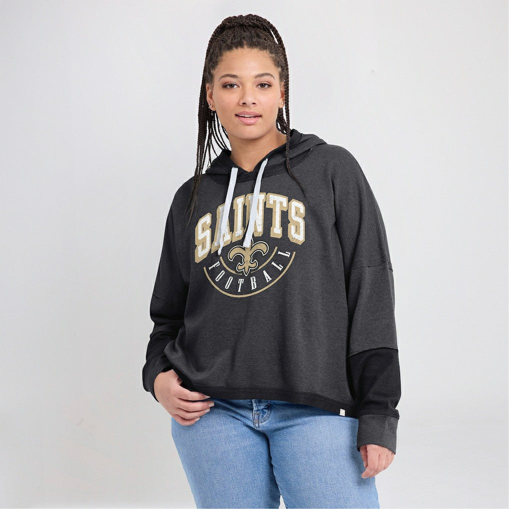New Orleans Saints Women's Lightewight Modest Crop Lounge Helmet Arch Pullover Hoodie - Charcoal on sale