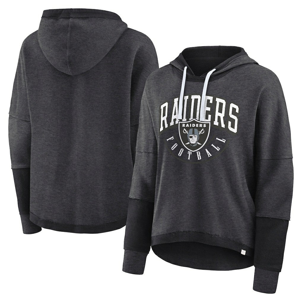 Las Vegas Raiders Women's Lightewight Modest Crop Lounge Helmet Arch Pullover Hoodie - Charcoal discount